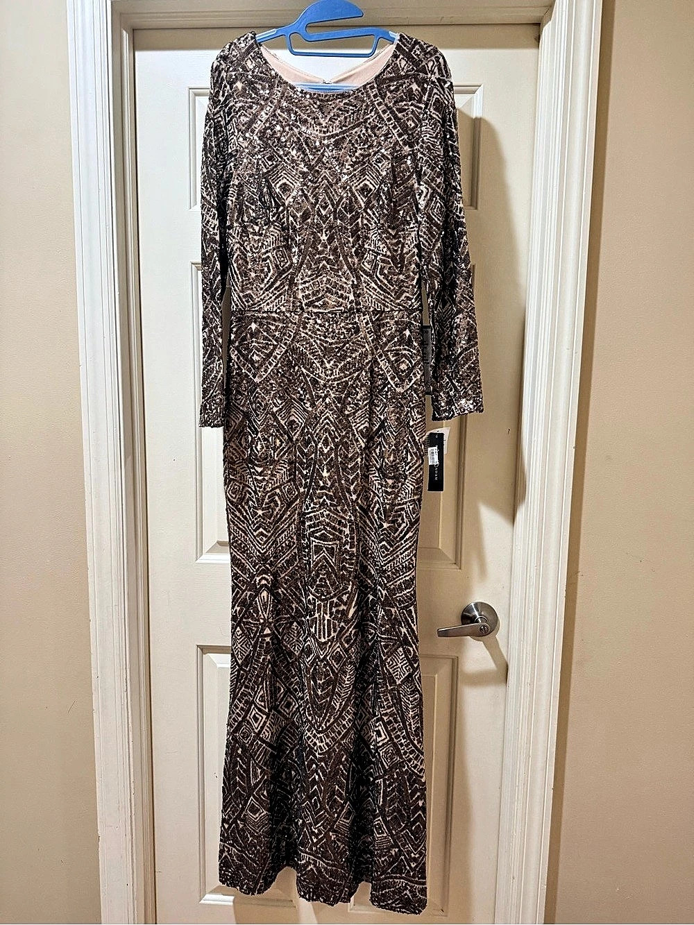 Betsy & Adam Geometric Sequin Maxi Dress Size 14